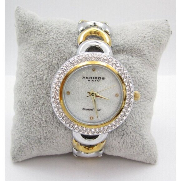 Women Akribos XXIV Diamond Dia Analog 34mm Round Watch (H222) "New Battery" - Picture 1 of 10